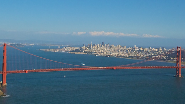 san francisco skyline with golden gate bridge in the foreground